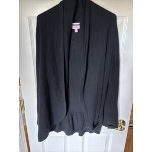 Lilly Pulitzer Bryn Cardigan Black Cashmere Ruffle Hem Open Front Sweater Sz L